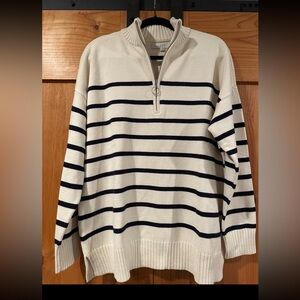 LOFT striped quarter zip sweater. Size XL NWOT